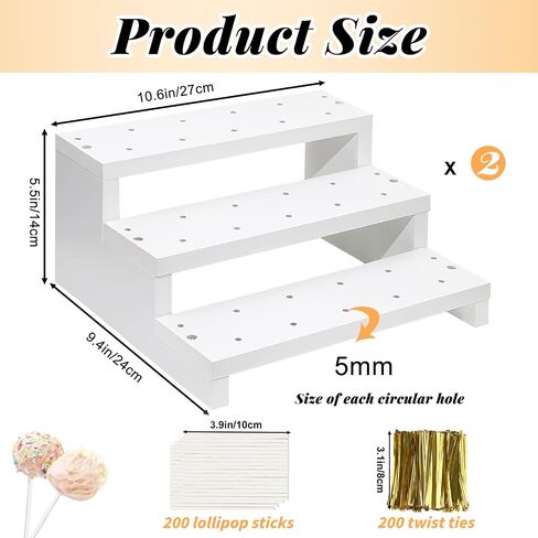 2Pcs Wood Cake Pop Stand, White Lollipop Holder 3 Tier with Twist Ties Lollipop Sticks, 17 Holes Sucker Display Riser for Dessert Table of Wedding Birthday Party in Kuwait