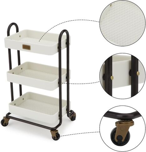 Dollhouse Miniature Handcart Rolling Cart 3 Layers Storage with Wheels for Mini House Kitchen Furniture Restaurant Trolley Dining Cart Shelf Accessories Garden Decoration (Beige) in Saudi Arabia
