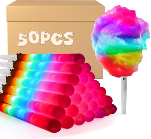 50 PCS LED Cotton Candy Candy - Therming Cotton Candy Sticks for Pirافح - حاملي حلوى القطن القابلة لإعادة الاستخدام ومقاوم للماء - ألوان نابضة بالحياة لعيد الميلاد وأعياد الميلاد والأحداث in Kuwait