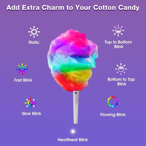 50 PCS LED Cotton Candy Candy - Therming Cotton Candy Sticks for Pirافح - حاملي حلوى القطن القابلة لإعادة الاستخدام ومقاوم للماء - ألوان نابضة بالحياة لعيد الميلاد وأعياد الميلاد والأحداث in Kuwait