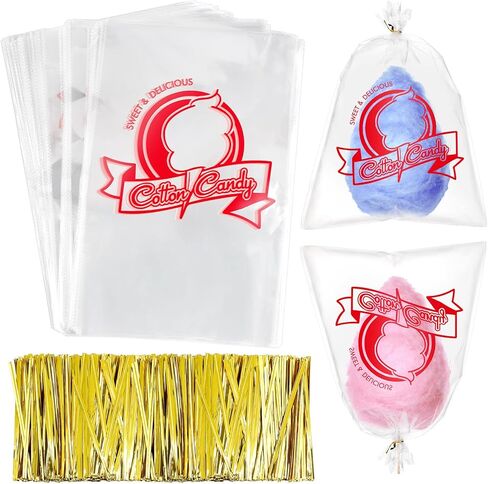 Geyee 500 Pcs Cotton Candy Bags with Ties Cotton Candy with Print Clear Large Carnival for Party and Kitchen, 11.8 x 17.7 Inch in Saudi Arabia