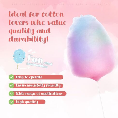 Honeydak 600 PCS Cotton Candy Candy Canes 13.8 Inch Cotton Candy Sticks for Making Making Supplies عصي الحامل الأبيض لحفلات أعياد الميلاد المهرجانات in Kuwait