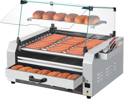 vevor Hot Dog Roller ، 30 Hot Dog 11 browners ، طباخ شواية السجق الفولاذ المقاوم للصدأ ، آلة Hot Dog 1950W مع دفء الكعكة ، غطاء ، 3 مراقبة مؤقتة ، صندوق تخزين جانبي ، صينية بالتنقيط بالزيت ، للمنزل والتجاري in Kuwait