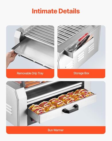 vevor Hot Dog Roller ، 30 Hot Dog 11 browners ، طباخ شواية السجق الفولاذ المقاوم للصدأ ، آلة Hot Dog 1950W مع دفء الكعكة ، غطاء ، 3 مراقبة مؤقتة ، صندوق تخزين جانبي ، صينية بالتنقيط بالزيت ، للمنزل والتجاري in Kuwait