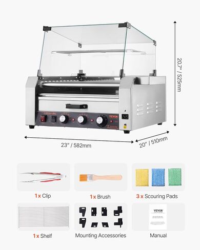 vevor Hot Dog Roller ، 30 Hot Dog 11 browners ، طباخ شواية السجق الفولاذ المقاوم للصدأ ، آلة Hot Dog 1950W مع دفء الكعكة ، غطاء ، 3 مراقبة مؤقتة ، صندوق تخزين جانبي ، صينية بالتنقيط بالزيت ، للمنزل والتجاري in Kuwait