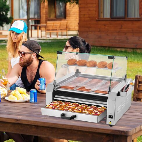 vevor Hot Dog Roller ، 30 Hot Dog 11 browners ، طباخ شواية السجق الفولاذ المقاوم للصدأ ، آلة Hot Dog 1950W مع دفء الكعكة ، غطاء ، 3 مراقبة مؤقتة ، صندوق تخزين جانبي ، صينية بالتنقيط بالزيت ، للمنزل والتجاري in Kuwait