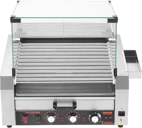 vevor Hot Dog Roller ، 30 Hot Dog 11 browners ، طباخ شواية السجق الفولاذ المقاوم للصدأ ، آلة Hot Dog 1950W مع دفء الكعكة ، غطاء ، 3 مراقبة مؤقتة ، صندوق تخزين جانبي ، صينية بالتنقيط بالزيت ، للمنزل والتجاري in Kuwait