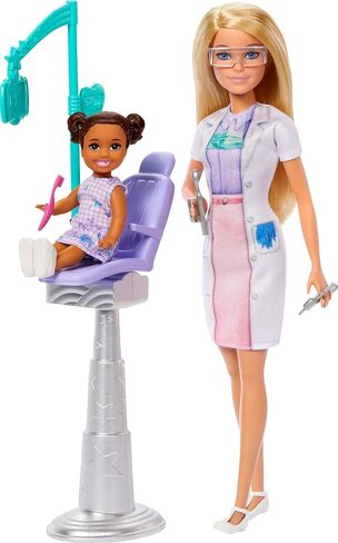 Barbie Dentist with Brunette Fashion Doll with Blue Dress and Lab Coat, 1 Kid Doll, Medical Doctor Furniture & Accessories in Saudi Arabia