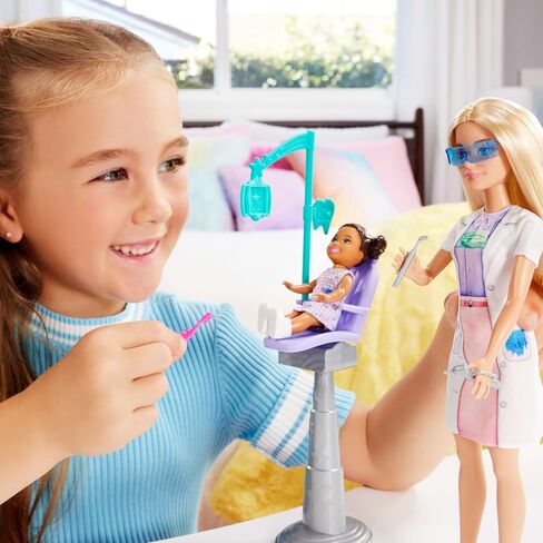 Barbie Dentist with Brunette Fashion Doll with Blue Dress and Lab Coat, 1 Kid Doll, Medical Doctor Furniture & Accessories in Saudi Arabia