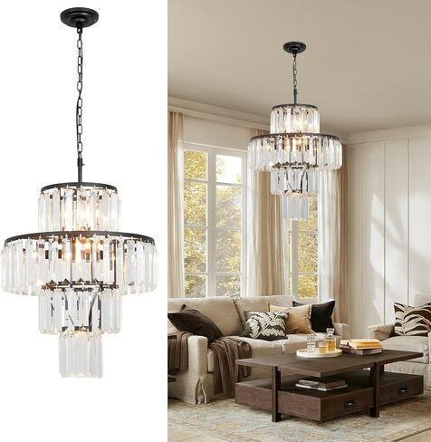 Chrome Crystal Chandelier Lights 20 Inch Luxurious Chandeliers Hanging Pendant Light Fixture for Dining Rooms Living Rooms Entryway 7-Lights in Saudi Arabia