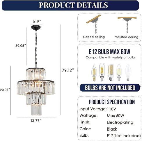 Chrome Crystal Chandelier Lights 20 Inch Luxurious Chandeliers Hanging Pendant Light Fixture for Dining Rooms Living Rooms Entryway 7-Lights in Saudi Arabia