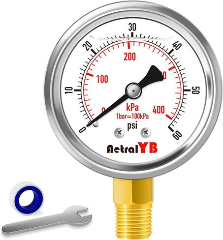 0-60 PSI مقياس الضغط المليء بالجليرين ، مقياس 2 بوصة ، الفولاذ المقاوم للصدأ ، 1/4 بوصة جبل ، مقياس ضغط 400 كيلو باسكال لمضخة البليار in Kuwait