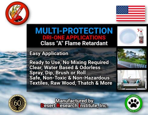 Fire Retardant Spray (Class A for Fabric, Wood, Theater Curtains & More) Eco-Safe, Non Toxic, C.A.C. Title-19, ASTM E84, DRI-ONE in Kuwait