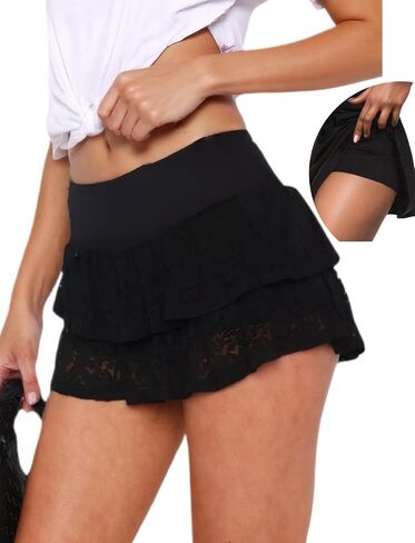 Pleated Ruffle Mini Skort Women High Stretchy Sexy Skirt with Shorts Underneath 2025 in Saudi Arabia