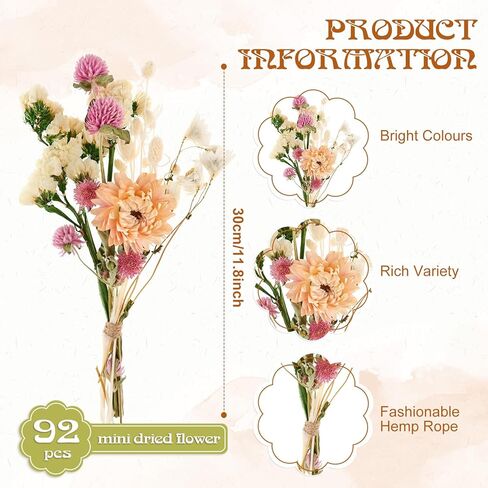 11 Kinds of Dried Flowers for Crafts Bulk DIY Natural Multi-color Dried Pampas Grass Lavender Forget Me Not Babys Breath with Stems Dry Flower Bouquets with Hemp Rope for Home Decor Floral Arrangement in Kuwait