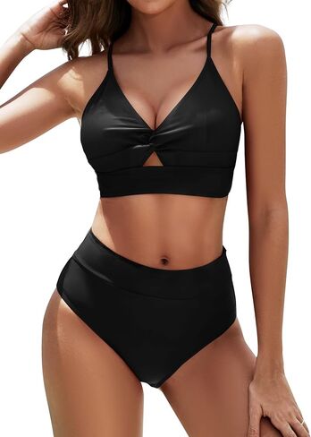 Women's High Waisted Bikini Set Two Piece Twist Knot Swimsuit Criss Cross Bathing Suit in Kuwait