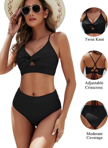 Women's High Waisted Bikini Set Two Piece Twist Knot Swimsuit Criss Cross Bathing Suit in Kuwait