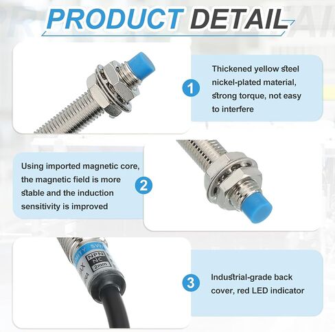 MECCANIXITY Inductive Proximity Sensor,NPN NC M8 DC 6-36V 300mA Proximity Switch Detector Approach Sensor 2mm 3 Wire for Industrial Automation LJ8A3-2-Z/AX in Saudi Arabia
