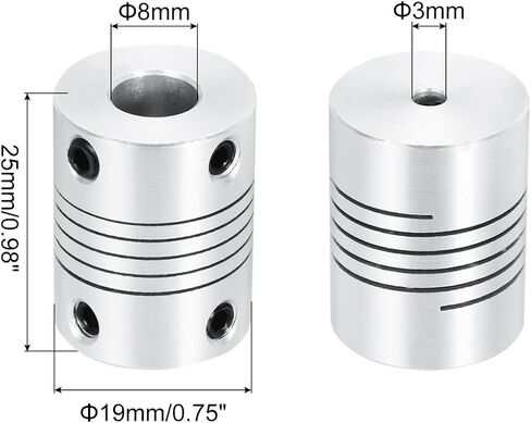 uxcell 1Pcs 3mm to 8mm Aluminum Alloy Shaft Coupling L25xD19 Flexible Coupler Beam Stepper Motor Joint Connector for 3D Printer CNC Machine DIY Encoders and Motors Shaft,Silver in Saudi Arabia