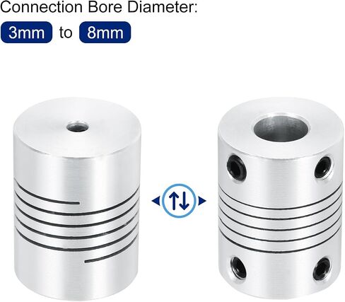 uxcell 1Pcs 3mm to 8mm Aluminum Alloy Shaft Coupling L25xD19 Flexible Coupler Beam Stepper Motor Joint Connector for 3D Printer CNC Machine DIY Encoders and Motors Shaft,Silver in Saudi Arabia