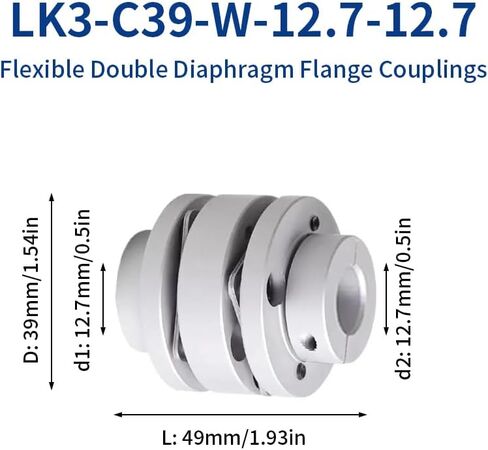 12.7mm إلى 12.7 مم اقتران الحجاب الحاجز المرن ، D39 L49 الألومنيوم 2 حاجز مقرن عمود الحاجز لآلة CNC الطابعة ثلاثية الأبعاد. in Kuwait