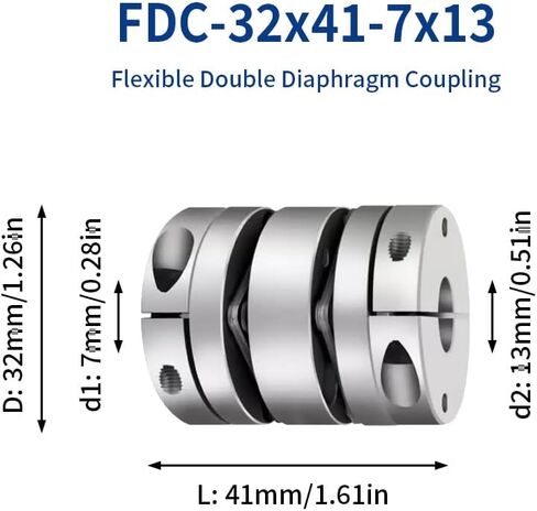 7mm to 13mm Flexible Diaphragm Coupling, D32 L41 Aluminium 2 Diaphragm Motor Shaft Coupler for 3D Printer CNC Machine Servo Stepped Motor in Kuwait