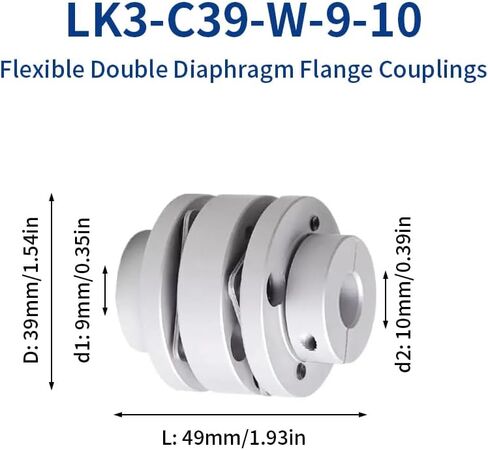 12.7mm إلى 12.7 مم اقتران الحجاب الحاجز المرن ، D39 L49 الألومنيوم 2 حاجز مقرن عمود الحاجز لآلة CNC الطابعة ثلاثية الأبعاد. in Kuwait