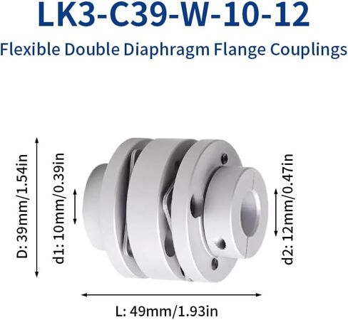 12.7mm إلى 12.7 مم اقتران الحجاب الحاجز المرن ، D39 L49 الألومنيوم 2 حاجز مقرن عمود الحاجز لآلة CNC الطابعة ثلاثية الأبعاد. in Kuwait