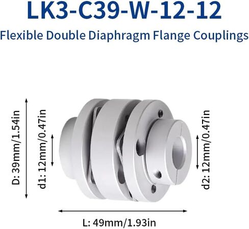12.7mm إلى 12.7 مم اقتران الحجاب الحاجز المرن ، D39 L49 الألومنيوم 2 حاجز مقرن عمود الحاجز لآلة CNC الطابعة ثلاثية الأبعاد. in Kuwait