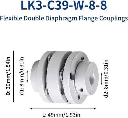 12.7mm إلى 12.7 مم اقتران الحجاب الحاجز المرن ، D39 L49 الألومنيوم 2 حاجز مقرن عمود الحاجز لآلة CNC الطابعة ثلاثية الأبعاد. in Kuwait