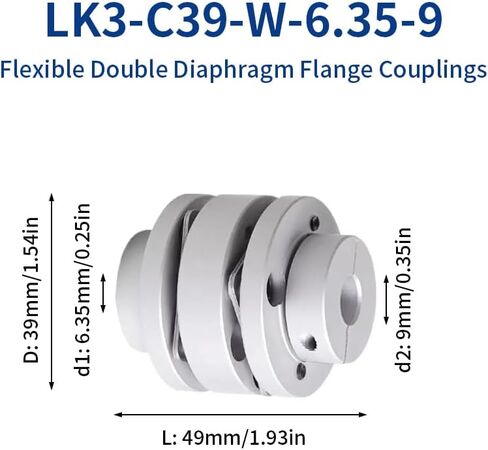 12.7mm إلى 12.7 مم اقتران الحجاب الحاجز المرن ، D39 L49 الألومنيوم 2 حاجز مقرن عمود الحاجز لآلة CNC الطابعة ثلاثية الأبعاد. in Kuwait