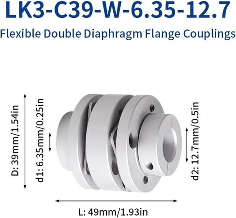 12.7mm إلى 12.7 مم اقتران الحجاب الحاجز المرن ، D39 L49 الألومنيوم 2 حاجز مقرن عمود الحاجز لآلة CNC الطابعة ثلاثية الأبعاد. in Kuwait
