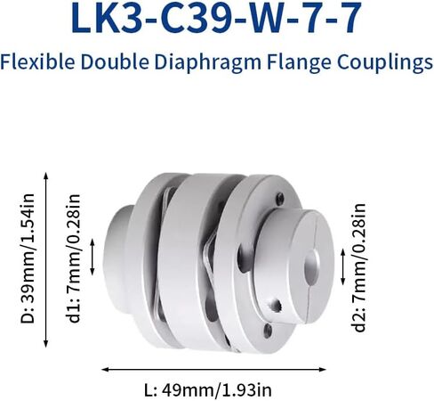 12.7mm إلى 12.7 مم اقتران الحجاب الحاجز المرن ، D39 L49 الألومنيوم 2 حاجز مقرن عمود الحاجز لآلة CNC الطابعة ثلاثية الأبعاد. in Kuwait