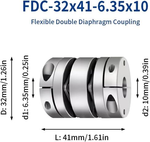 7mm to 13mm Flexible Diaphragm Coupling, D32 L41 Aluminium 2 Diaphragm Motor Shaft Coupler for 3D Printer CNC Machine Servo Stepped Motor in Kuwait