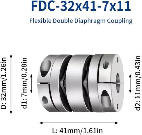 7mm to 13mm Flexible Diaphragm Coupling, D32 L41 Aluminium 2 Diaphragm Motor Shaft Coupler for 3D Printer CNC Machine Servo Stepped Motor in Kuwait