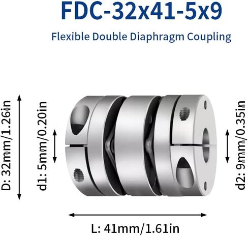 7mm to 13mm Flexible Diaphragm Coupling, D32 L41 Aluminium 2 Diaphragm Motor Shaft Coupler for 3D Printer CNC Machine Servo Stepped Motor in Kuwait