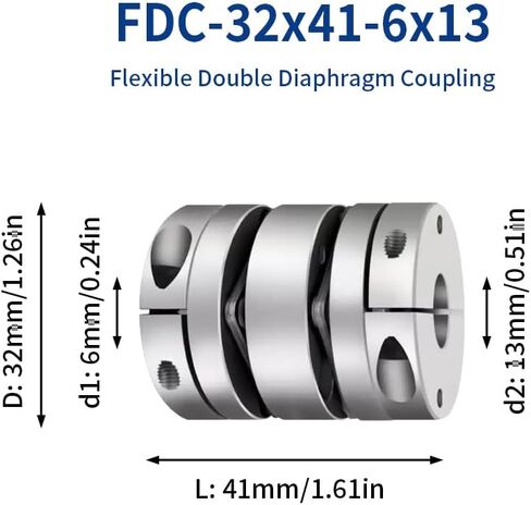 7mm to 13mm Flexible Diaphragm Coupling, D32 L41 Aluminium 2 Diaphragm Motor Shaft Coupler for 3D Printer CNC Machine Servo Stepped Motor in Kuwait