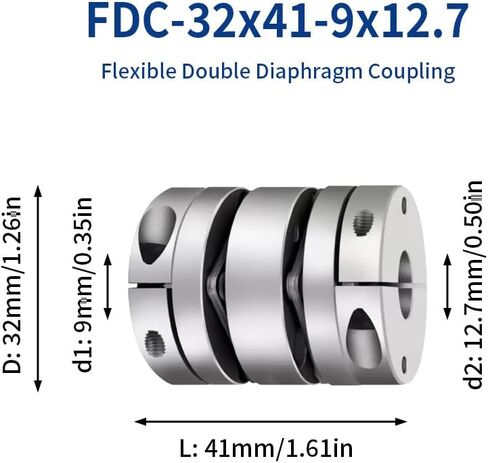 7mm to 13mm Flexible Diaphragm Coupling, D32 L41 Aluminium 2 Diaphragm Motor Shaft Coupler for 3D Printer CNC Machine Servo Stepped Motor in Kuwait