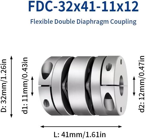 7mm to 13mm Flexible Diaphragm Coupling, D32 L41 Aluminium 2 Diaphragm Motor Shaft Coupler for 3D Printer CNC Machine Servo Stepped Motor in Kuwait