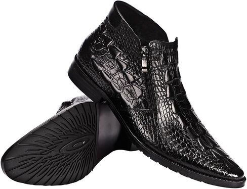 Santimon Mens Boot Zipper Ankle Dress Patent Leather Formal Boots Fashion Black Red in Saudi Arabia