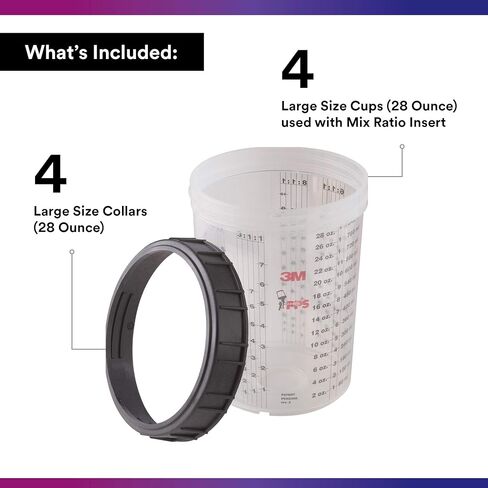 3M PPS (Original Series) 16001-4PK Spray Gun Cup and Collar, Standard, 22 oz, Use with Paint Gun for Painting Projects like Car, Furniture, Home, 4 Pack in Saudi Arabia
