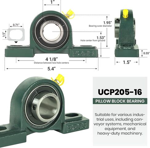 AR-PRO 2-Pack UCP205-16 Mounted Pillow Block Ball Bearing - Bearing Steel Bearings 1" Bore with Solid Cast Iron Base - Self Alignment in Saudi Arabia