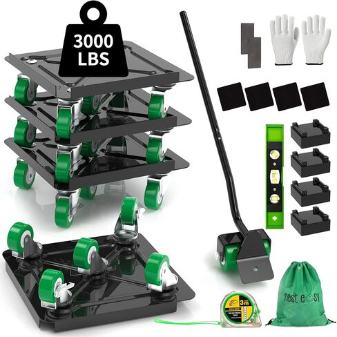 Heavy Duty Furniture Dolly 360° Rotating 5 Wheels, Alloy Steel Furniture Movers Up to 3000 lbs/1360 Kg Load Capacity with Measure Tape and Leveler (5.3x5.3 in) in Saudi Arabia