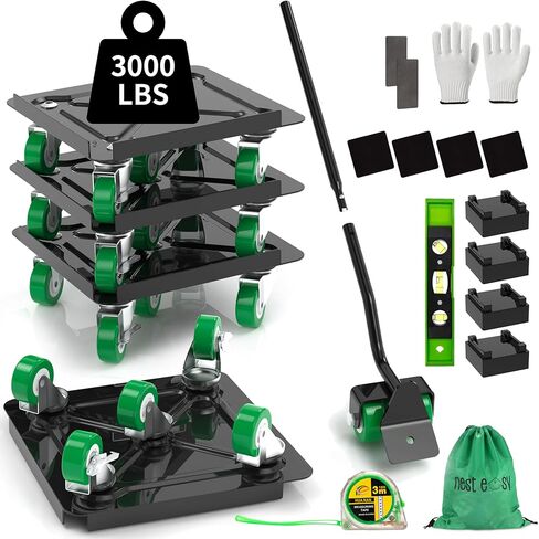 Heavy Duty Furniture Dolly 360° Rotating 5 Wheels, Alloy Steel Furniture Movers Up to 3000 lbs/1360 Kg Load Capacity with Measure Tape and Leveler (5.3x5.3 in) in Saudi Arabia