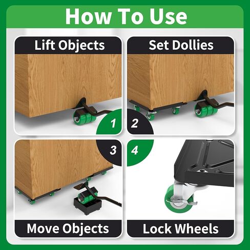 Heavy Duty Furniture Dolly 360° Rotating 5 Wheels, Alloy Steel Furniture Movers Up to 3000 lbs/1360 Kg Load Capacity with Measure Tape and Leveler (5.3x5.3 in) in Saudi Arabia
