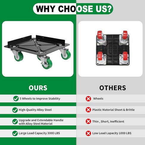 Heavy Duty Furniture Dolly 360° Rotating 5 Wheels, Alloy Steel Furniture Movers Up to 3000 lbs/1360 Kg Load Capacity with Measure Tape and Leveler (5.3x5.3 in) in Saudi Arabia