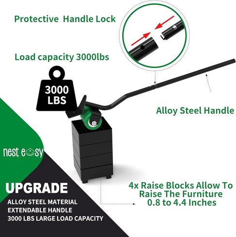 Heavy Duty Furniture Dolly 360° Rotating 5 Wheels, Alloy Steel Furniture Movers Up to 3000 lbs/1360 Kg Load Capacity with Measure Tape and Leveler (5.3x5.3 in) in Saudi Arabia
