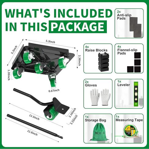 Heavy Duty Furniture Dolly 360° Rotating 5 Wheels, Alloy Steel Furniture Movers Up to 3000 lbs/1360 Kg Load Capacity with Measure Tape and Leveler (5.3x5.3 in) in Saudi Arabia