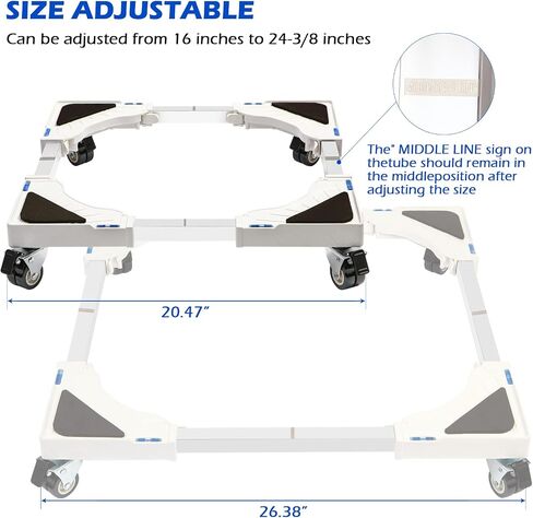 Nefish Furniture Dolly Adjustable Mini Fridge Stand Washing Machine Stand Mobile Roller with 4 Locking Swivel Wheels Universal Mobile Base Moving Cart for Dryer Refrigerator in Kuwait