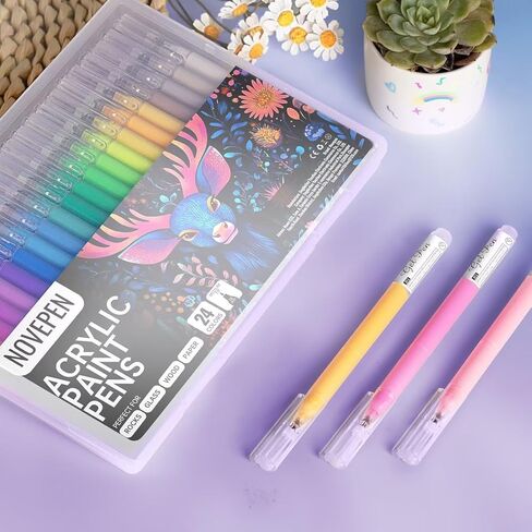 Acrylic Gel Pens, 24 Colors Adult Coloring Paint Pen, 1.0 Fine Tip Muticolor Marker Art Set for Black Paper, Acrylic Gel Ink Pen Assorted Colored for Doodle, Drawing, DIY Projects, Crafts Art Supplies in Kuwait